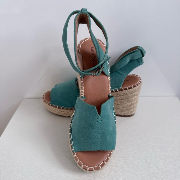 NWOT Espadrille Wedge Sandals Faux Suede Teal - Picture 4 of 8